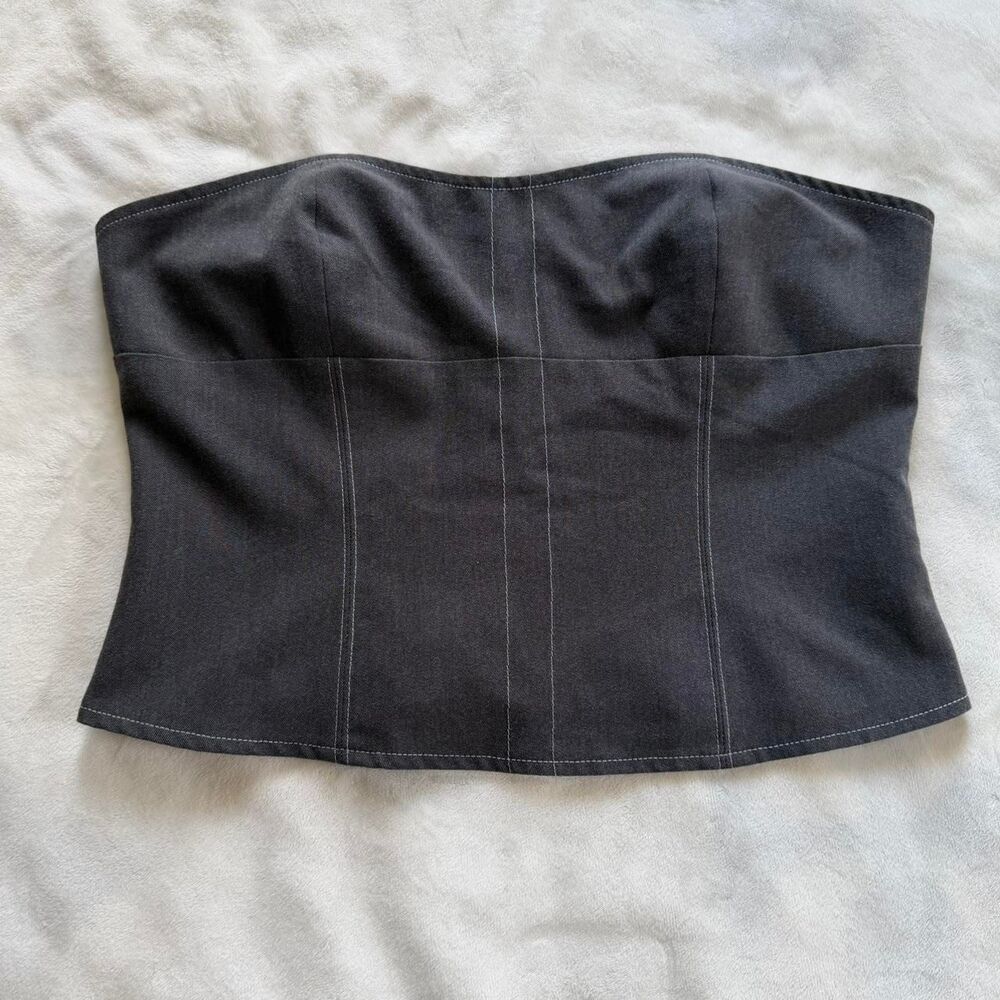 WHITE FOX BOUTIQUE Hours In Silence Crop Corset Tube Top in Charcoal Sz Medium